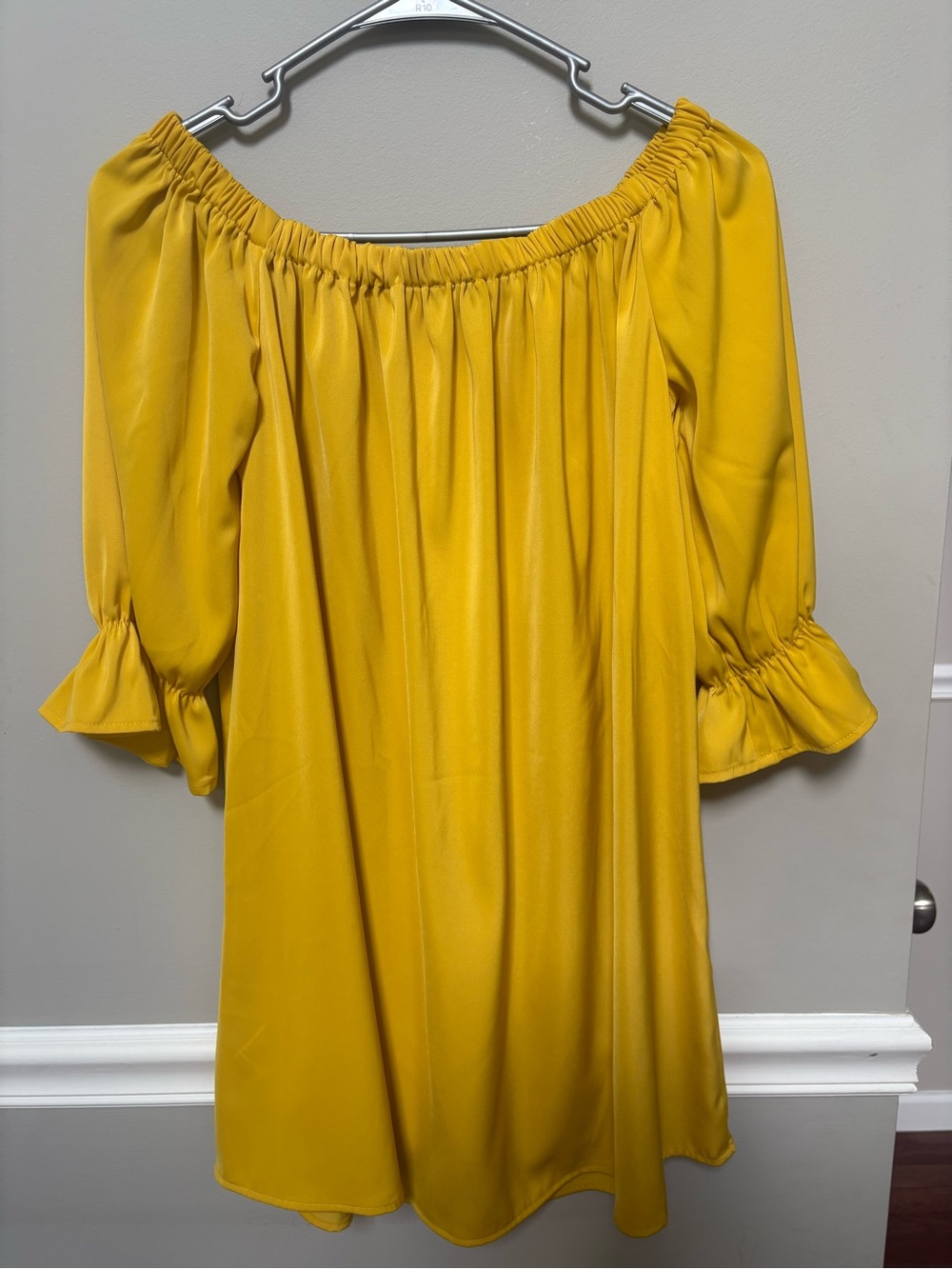 Women's Off-Shoulder Mini Dress in Mustard Yellow
